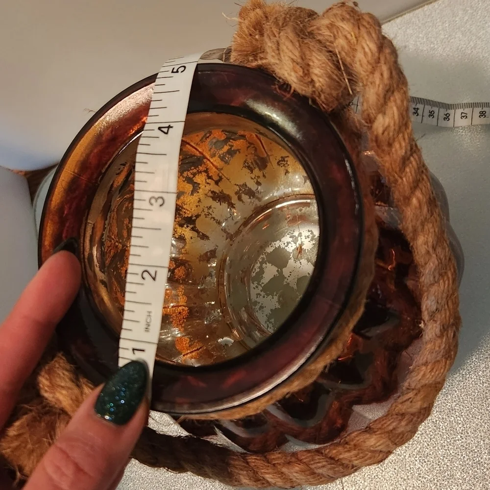 Glass iridescent‎ orange pumpkin shaped fall vase with rustic rope detail handle